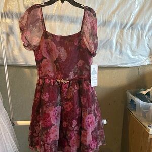 Rare Editions Burgundy Floral Kids Dress